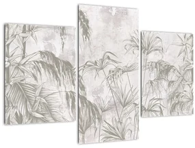 Obraz - Tropické rastliny na stene v šedej (90x60 cm)