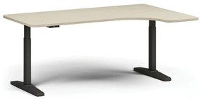 Výškovo nastaviteľný stôl, elektrický, 675-1325 mm, ľavý/pravý, doska 1800x1200 mm, čierna podnož, breza