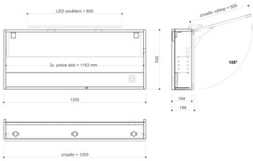 Sapho Sapho, CLOE galérka s LED osvetlením, 120x50x18cm, biela, CE120-0030