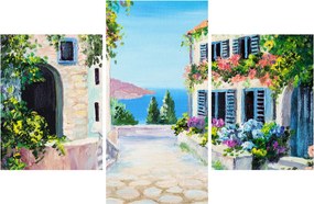 Obraz - Grécka ulička, olejomaľba (90x60 cm)