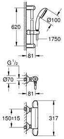 GROHE Grohtherm 1000 - Termostatická sprchová batéria, so sprchovou súpravou 60 cm, chróm 34151004