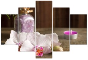 Obraz - Sviečka a orchidey (150x105 cm)