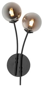 Moderná nástenná lampa čierna 2-svetlá s dymovým sklom - Atény