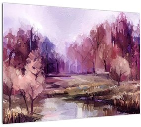 Sklenený obraz - Jesenná krajinomaľba (70x50 cm)