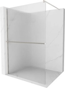 Mexen Kioto+, sprchová zástena Walk-In s poličkou a vešiakom 130 x 200 cm, 8mm sklo s rebrovým vzorom, brúsená oceľ profil, 800-130-121-97-09