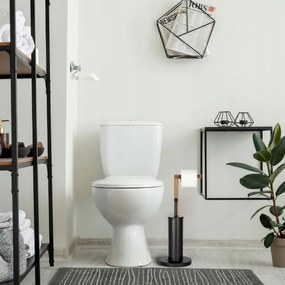 Erga Aurora Small Black, toaletná WC kefa s dreveným držiakom na WC papier na postavenie 19x19x56 cm, hnedá-čierna, ERG-SEP-1340STLAZSBLA