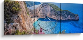 Obraz - Pláž Navagio, Grécko (s hodinami) (90x30 cm)