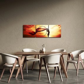 Obraz - Silueta ženy v západu slnka (s hodinami) (90x30 cm)