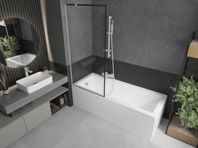 Mexen Next, vaňová zástena 1-krídlová 80 x 150 cm, fixné krídlo, 6 mm číre sklo s čiernym vzorom, biely profil, 895-080-000-00-0-20