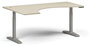 Výškovo nastaviteľný stôl, elektrický, 675-1325 mm, ergonomický ľavý, doska 1800x1200 mm, sivá podnož, biela