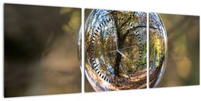 Obraz - Odraz v sklenenej guli (s hodinami) (90x30 cm)