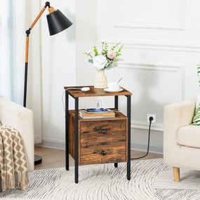 Noční stolek Vasagle Jungo 40 cm s nabíjecí stanicí hnědý/černý