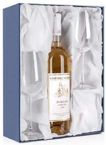 Darčeková krabička na fľašu a 2 vínne poháre Výstielka: biely satén