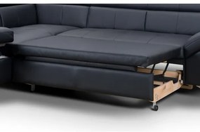 Rozkladacia kožená rohová sedacia súprava SALERNO II ľavá čierna