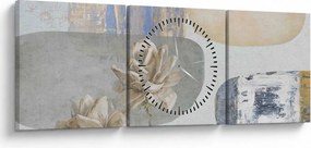 Obraz - Maľba s kvetmi a textúrami (s hodinami) (90x30 cm)