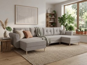 AKCIA Rozkladacia sedacia súprava do U SILVIANO 300x140 cm, sivá + 2 vankúšiky ZDARMA II. akosť