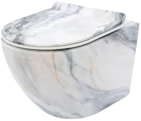 Rea Carlos, závesná WC misa Rimless 495x370x355 mm + toaletné sedadlo z duroplastu, imitácia kameňa Granit matný, REA-C8003
