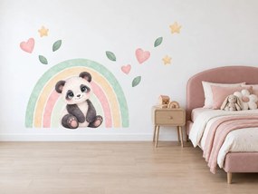 Panda pod dúhou mätové textilné nálepky na stenu pre dievčatá arch 46 x 33 cm
