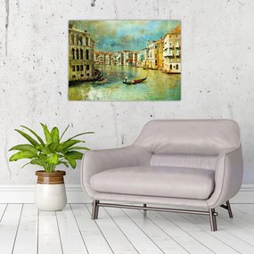 Sklenený obraz - Benátsky kanál a gondoly (70x50 cm)
