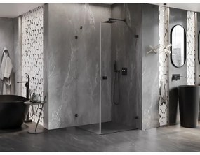 Mexen Lunar-B pravostranný výklopný sprchový kút 80 x 80 cm, číre sklo, čierna matná, 832-080-080-70-00-P