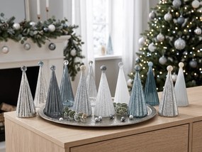 Sklenený svietiaci stromček TWINKLE s LED osvetlením 22 cm, sivé odtiene