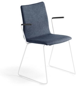 Konferenčná stolička OTTAWA, s klzákmi a opierkami rúk, modrá/biela