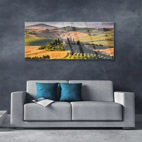 Obraz plexi Príroda vrchoviny lúky domček 125x50 cm