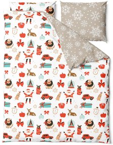 Vianočné saténové posteľné obliečky – motív Veselé Vianoce - 70 x 90 cm + 140 x 200 cm