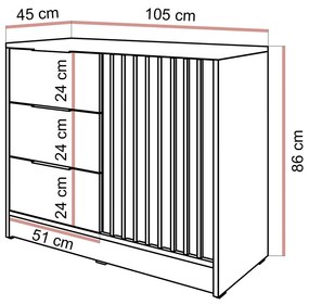 Dizajnová komoda JONA 105 cm kašmír + čierna