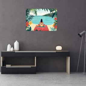 Obraz - Jogínka na pláži (70x50 cm)