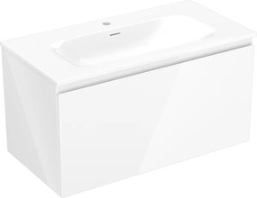 Mexen Orio, kúpeľňová skrinka 90 cm s umývadlom Vela, 1 zásuvka, biela lesklá, 91A10-09047-1-BF00-W23M00