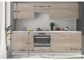 Kuchynská zostava 260 cm Lina (biela + dub sonoma). Vlastná spoľahlivá doprava až k Vám domov. 1040198