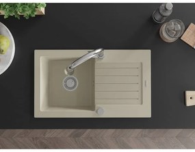 Mexen Pablo, 1-komorový granitový drez 752x436x161 mm a drezová batéria Elia, béžová, 6510-69-670101-00