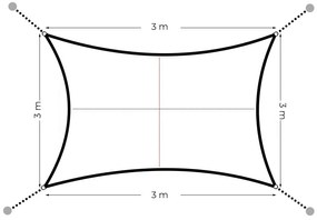 Štvorcová tieniaca plachta/ tienidlo 3x3 m, sivá
