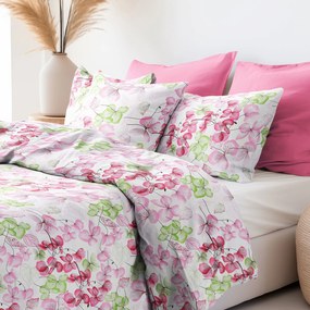 Goldea bavlnené posteľné obliečky - ružovo-zelené kvety s listami 140 x 200 a 70 x 90 cm