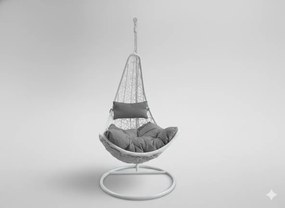 Garden Line BIELA ZÁVESNÁ STOLIČKA, VANKÚŠ – TMAVOSIVÁ, RÁM – BIELY, POLOVICA