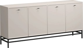 Komoda Lorini 200 cm štvor­dverová - kašmír / čierne úchytky T-bar / kovové nohy
