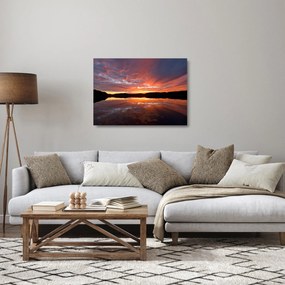 Sklenený obraz - Západ slnka nad jazerom (70x50 cm)