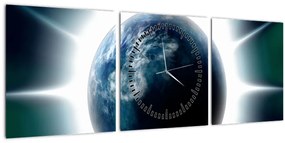 Obraz ožiarenej planéty (s hodinami) (90x30 cm)