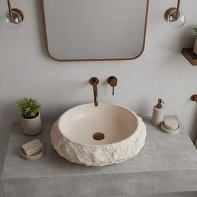 Umývadlo na dosku z kompozitného kameňa REA MIKA WARM BEIGE 50x38 cm, béžová