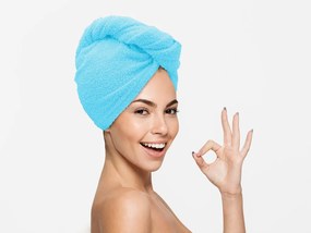 Rýchloschnúci froté turban na vlasy tyrkysový, 100% bavlna