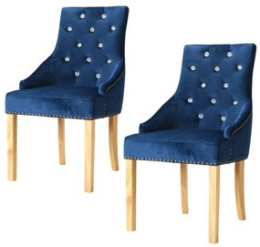 Jedálenské stoličky 2 ks, modré, dubový masív a zamat