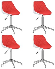 Otočné jedálenské stoličky 4 ks červené a biele umelá koža