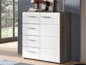 Komoda so zásuvkami Salsa, 80 cm, šedý dub/biela lesk