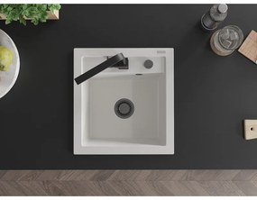 Mexen Vito, 1-komorový granitový drez 520x490x210 mm, čierna batéria Rita, biela, 6503-20-670300-70