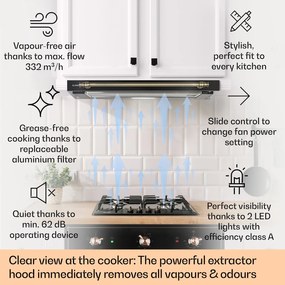 Klarstein Vilhelmine 60 Retro, digestor, 60 cm, vstavaný, 332 m³/h, B, LED, čierny