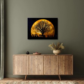 Sklenený obraz mesiace a siluet (70x50 cm)