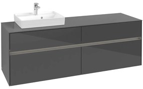 VILLEROY &amp; BOCH Collaro závesná skrinka pod umývadlo na dosku (umývadlo vľavo), 4 zásuvky, s LED osvetlením, 1600 x 500 x 548 mm, Glossy Grey, C078B0FP