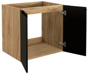 Závěsná skříňka Luxor Black s deskou a umyvadlem 90 cm černá/dub olejovaný