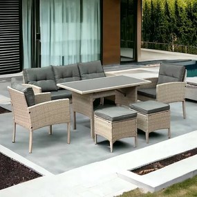 Ratanová súprava v jemnej béžovej farbe - pre 7 osôob